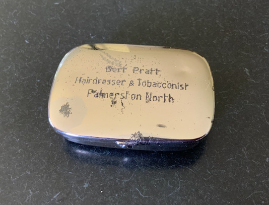Antique Palmerston North Hairdresser & Tobacconist tobacco box
